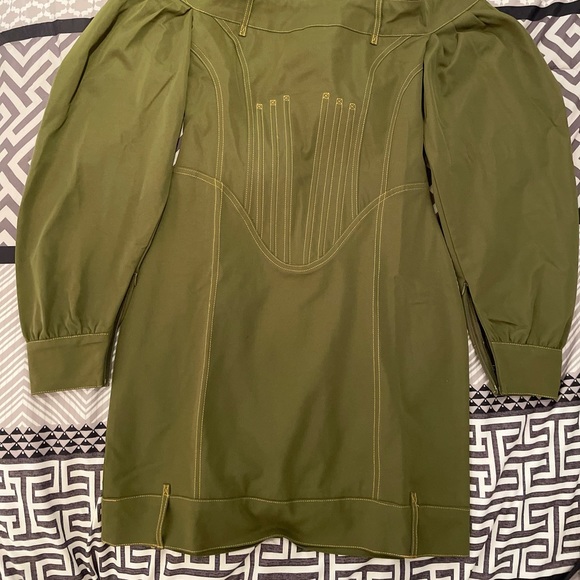 Missguided khaki corset Bardot puff sleeve mini dress, US 6- UK 10 - Picture 2 of 5